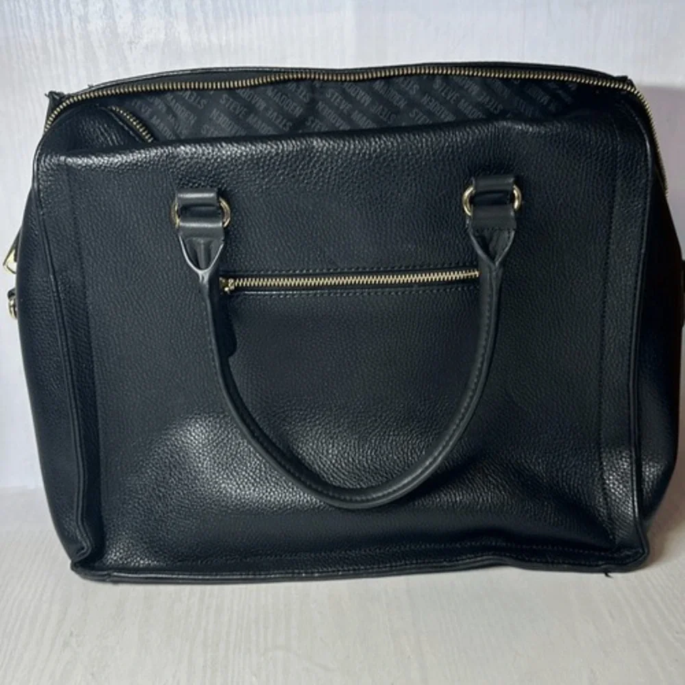 Steve Madden Black Pebbled Vegan Leather Satchel Bag Gold Hardware Top Handle